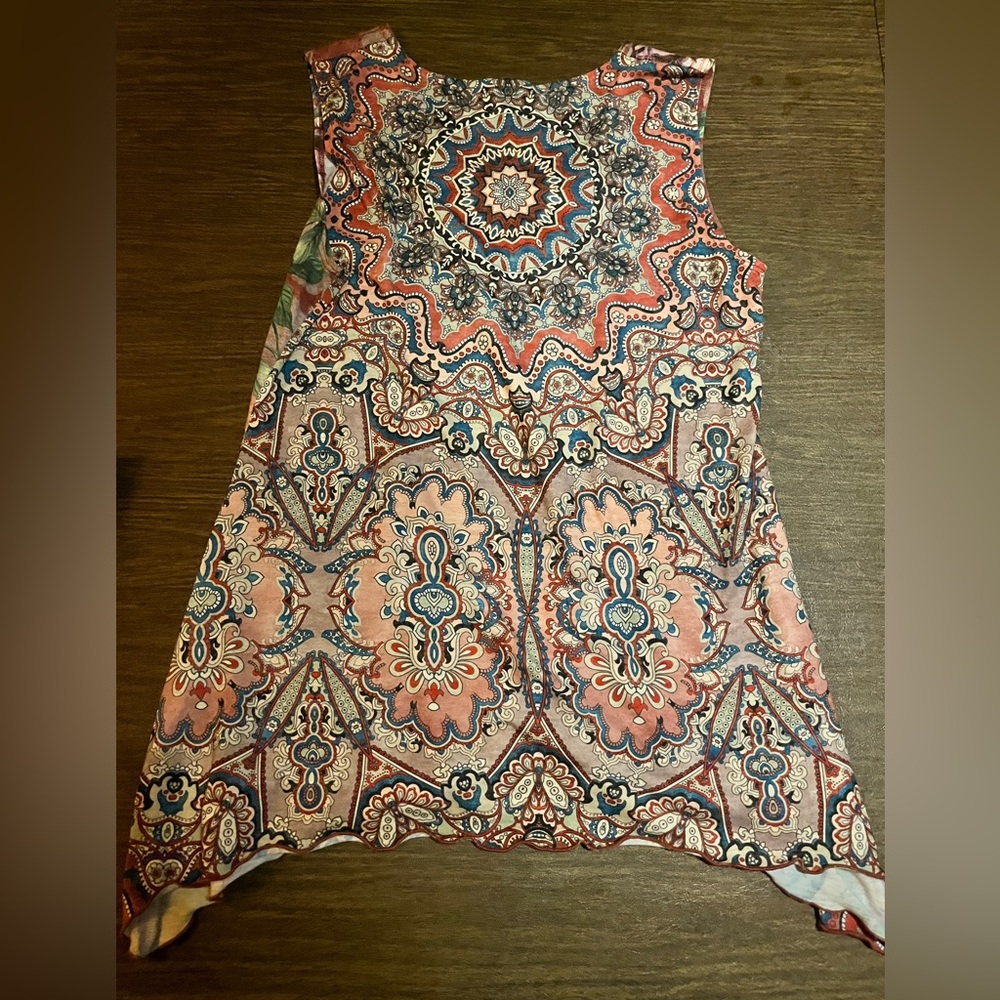 AMMA Design Made in LA Floral Tunic Tank Top Size L Artsy Wearable Art Boho